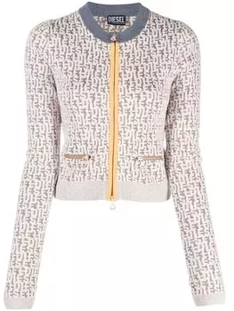 Diesel укороченный кардиган вязки интарсия с логотипом, розовый