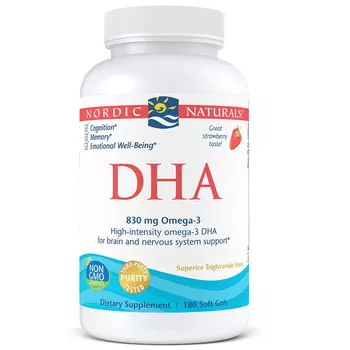 Диетическая добавка, ДГК-кислота 830 мг Омега-3, клубника, 180 мягких капсул Nordic Naturals