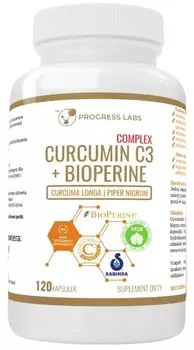 Диетическая добавка, Progress Labs, комплекс куркумина C3 500 мг, биоперин 10 мг, 120 капсул
