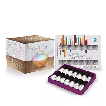 Диффузор для ароматерапии Pursonic и набор эфирных масел — 14 ультразвуковых верхних масел — 300 мл с 2 настройками тумана, 7 настроек окружающего света — масла терапевтического класса