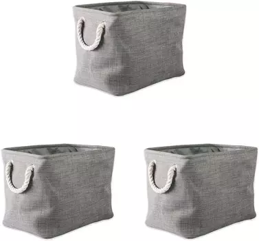 DII, складная корзина для хранения из пестрого полиэстера с хлопковыми ручками, большая серая (3 шт. в упаковке), Gray