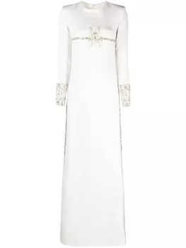 Dina Melwani креповое платье с цветочной вышивкой, белый