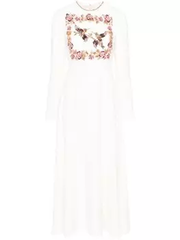 Dina Melwani платье макси с кристаллами, нейтральный цвет