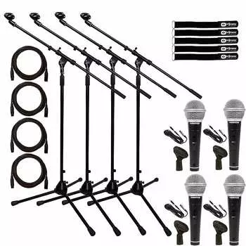 Динамический вокальный микрофон Samson Samson M10 Dynamic Vocal Handheld Microphone Mic w Boom Stands Cables 4 Pack