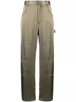 Dion Lee атласные брюки прямого кроя, зеленый