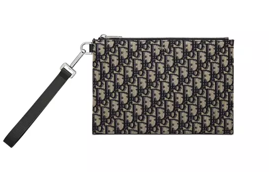 DIOR Клатч мужской из зернистой телячьей кожи, бежевый/черный
