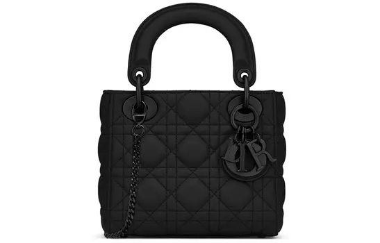 DIOR Мини-сумка Lady Bag из, черный ультраматовой телячьей кожи с узором Cannage