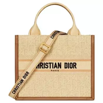 DIOR Сумка BookTote из рафии с вышивкой, через плечо, женская сумка-труба, бежевая