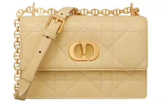 DIOR Сумка Caro Sheepskin, маленькая квадратная, через плечо, женская, светло-желтая