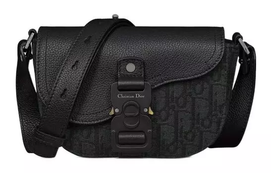 DIOR Сумка-седло Oblique Jacquard с зернистой телячьей кожей, сумка через плечо, клатч, мужская, черная