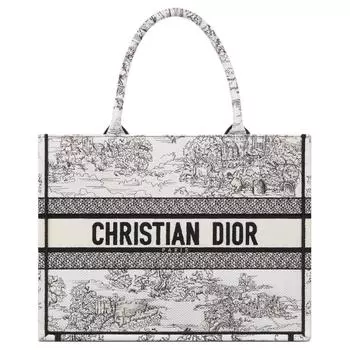 DIOR Сумка-шоппер BookTote из хлопка, сумка для покупок, женская, белого и черного цвета, среднего размера