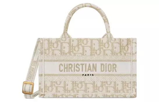 DIOR Сумка-шоппер BookTote с косым принтом, женская, бежевая, мини
