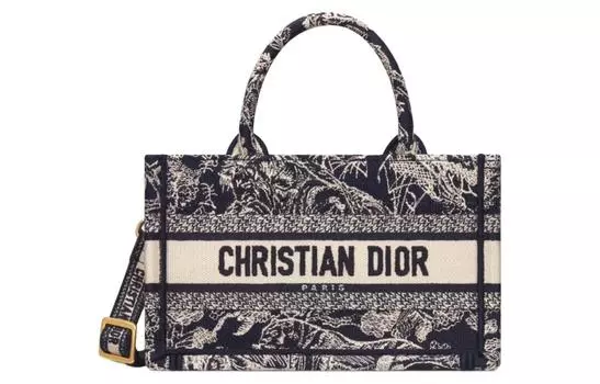 DIOR Сумка-шоппер BookTote с вышитым принтом «Обратный Юй И», сумка-шоппер, сумка через плечо, мини-сумка, женская, синяя