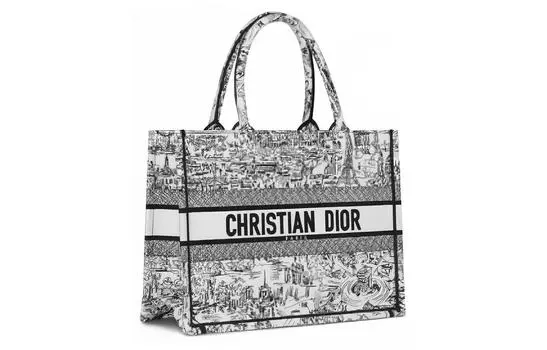 DIOR Сумка-шоппер BookTote с вышивкой, сумка для покупок, женская, среднего размера, черная
