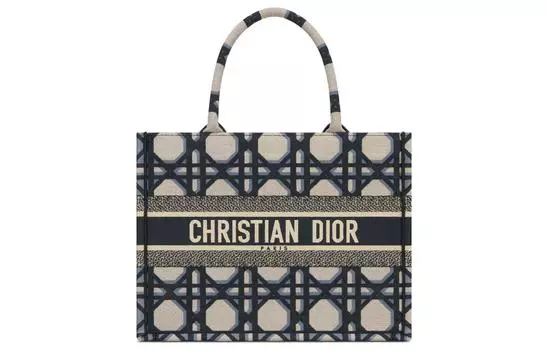 DIOR Сумка-шоппер BookTote с вышивкой, сумка для покупок, женская, бежево-синего цвета, среднего размера