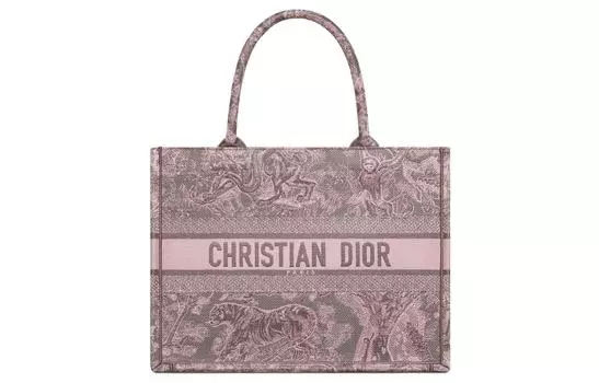 DIOR Сумка-шоппер с вышивкой, сумка для покупок, женская, среднего размера, серо-розовая