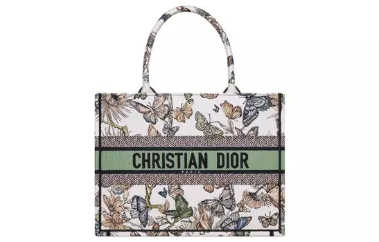 DIOR Сумка-шоппер с вышивкой, сумка для покупок, женская, среднего размера, белая и разноцветная