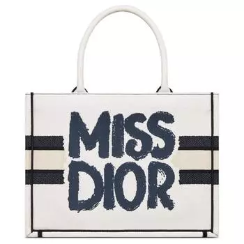 DIOR Сумка-шоппер с вышивкой, сумка для покупок, женская, среднего размера, белого и синего цвета