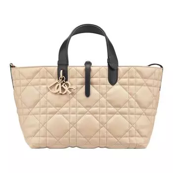 DIOR Сумка среднего размера из коровьей кожи с плетеным узором на одно плечо, женская, бежево-черные, веревочные