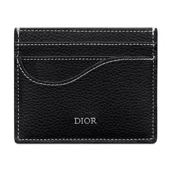 DIOR Женский держатель карт из зернистой телячьей кожи Saddle Grained, черный