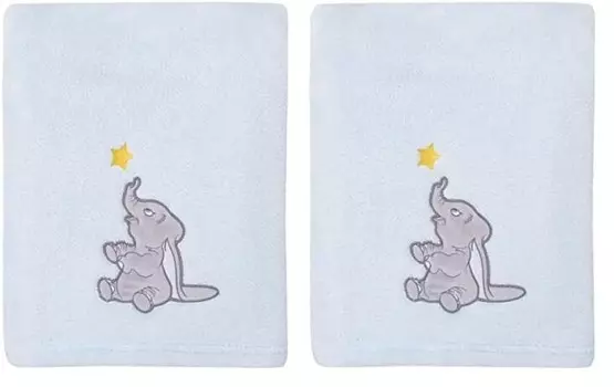 Disney Dumbo — супермягкое детское одеяло Shine Bright Little Star цвета морской волны, серого и желтого цвета с аппликацией, цвета морской волны, серого, желтого цвета (4453210P) (2 шт. в упаковке), Aqua, Grey, Yellow,