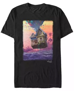 Disney Pixar Мужская футболка с коротким рукавом Up Balloon House Cloud Portrait Fifth Sun, черный