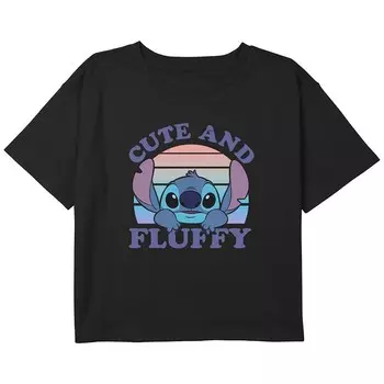 Disney's Girls Lilo & Stitch 626 Stitch Day Милая и пушистая укороченная футболка свободного кроя с портретом Licensed Character, черный