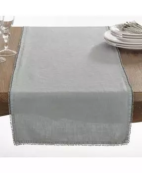 Дизайнерская льняная дорожка для столовой с помпоном Saro Lifestyle, серый