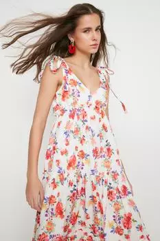 Дизайнерское тканое платье с разноцветным цветочным узором TWOSS21EL3562 Trendyol, разноцветный