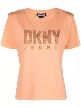 DKNY футболка с логотипом и стразами, оранжевый