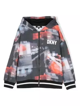 DKNY худи на молнии с графичным принтом, синий