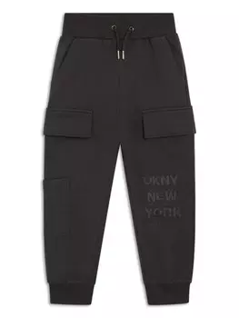 Dkny Kids хлопковые спортивные брюки с вышитым логотипом, серый