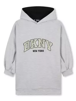 Dkny Kids платье с капюшоном и вышитым логотипом, серый