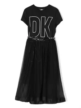 DKNY платье-футболка с тюлем и поясом, черный