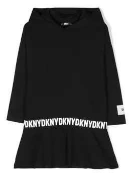 DKNY платье с капюшоном и логотипом, черный