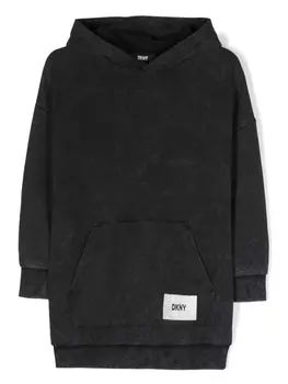 DKNY платье с капюшоном и логотипом, черный
