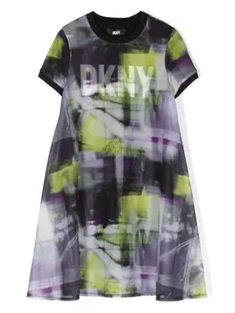 DKNY платье с сетчатым верхом и логотипом, зеленый