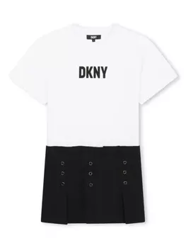 DKNY платье со складками и логотипом, белый