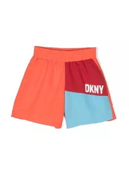 DKNY плавки-шорты в стиле колор-блок с логотипом, оранжевый
