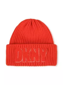 DKNY шапка бини в рубчик с логотипом, оранжевый