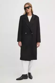 Dkny шерстяное плащ, черный