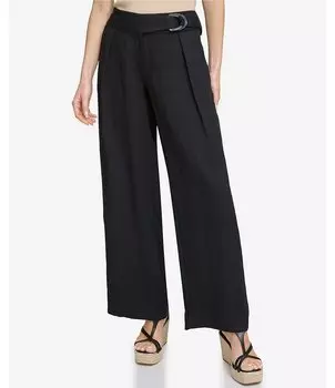 DKNY Широкие брюки из органзы с драпировкой и плоской передней частью, черный