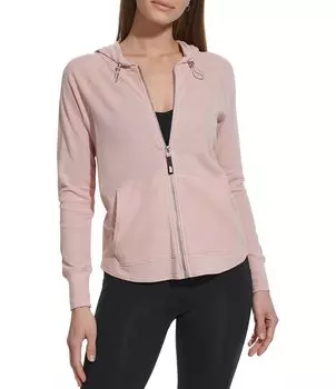DKNY Sport с длинным рукавом и молнией, мини-худи с вафельными карманами и карманами, розовый