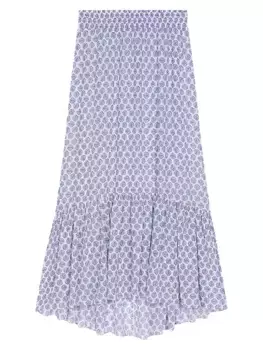Длинная асимметричная юбка Maje, цвет ecru blue clover monogram