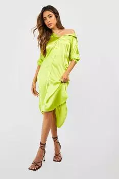 Длинная атласная рубашка Boohoo, шартрез
