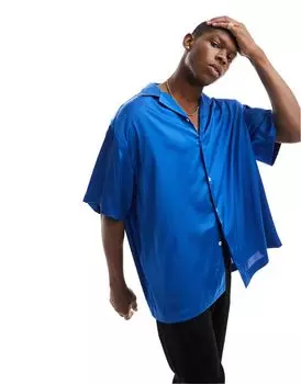 Длинная атласная рубашка оверсайз цвета кобальта ASOS DESIGN