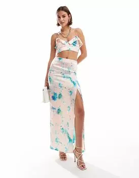 Длинная атласная юбка ASOS DESIGN с мраморным принтом