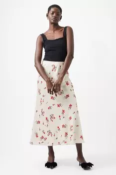 Длинная атласная юбка floramour ennis French Connection, бежевый