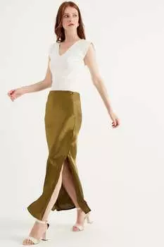 Длинная атласная юбка Herita, хаки