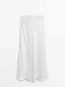 Длинная атласная юбка с поясом с эффектом пояса Massimo Dutti, бежевый